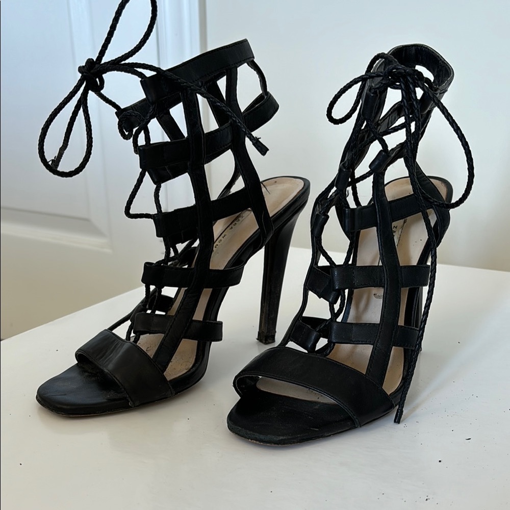 Zara Black Gladiator Heels with Stiletto
